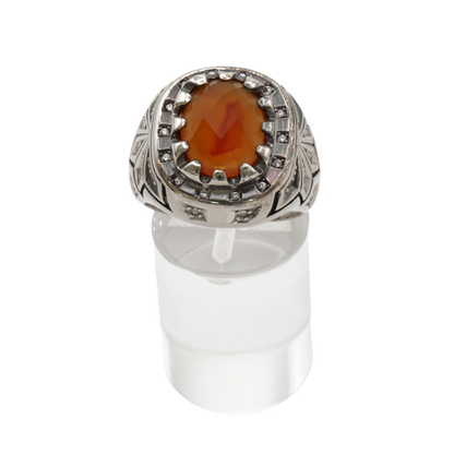 925 Silber Herren Aqeeq Ring Yamani - Jemen-Karneol - Achat  - Handarbeit - Massiv