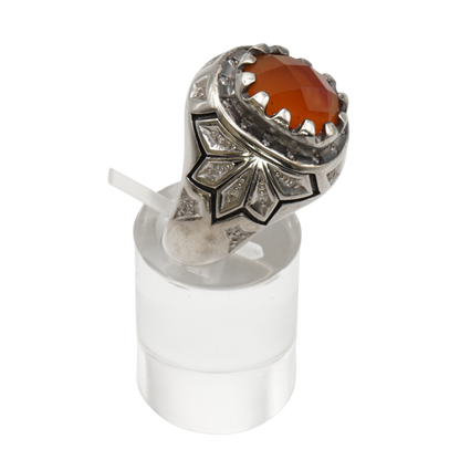 925 Silber Herren Aqeeq Ring Yamani - Jemen-Karneol - Achat  - Handarbeit - Massiv