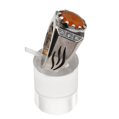 925 Silber Herren Aqeeq Ring Yamani - Jemen Karneol - Achat  - Handarbeit - Massiv