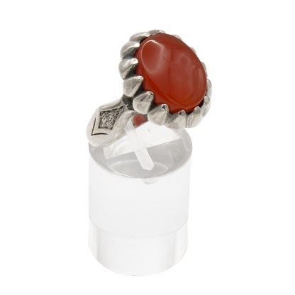 925 Silber Herren Aqeeq Ring Yamani - Jemen-Achat  - Handarbeit - Massiv