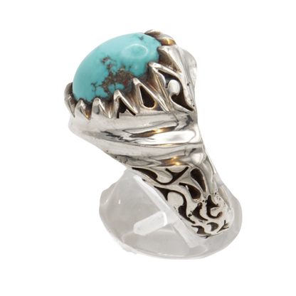 Massiver 925 Silberring mit Türkis aus Nishabur – Handarbeit