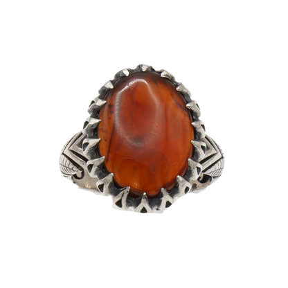 925 Silber Herren Aqeeq Ring Yamani - Jemen-Achat  - Handarbeit - Massiv