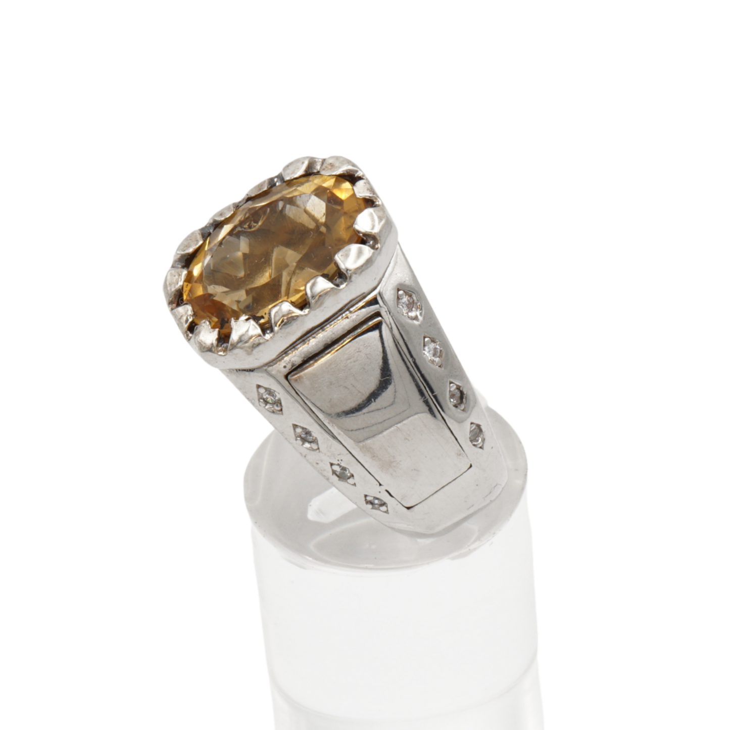 Massiver 925 Silberring mit echtem Citrin und 16 Zirkonia-Steinen – Handarbeit