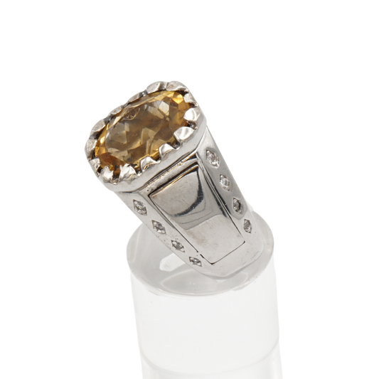 Massiver 925 Silberring mit echtem Citrin und 16 Zirkonia-Steinen – Handarbeit