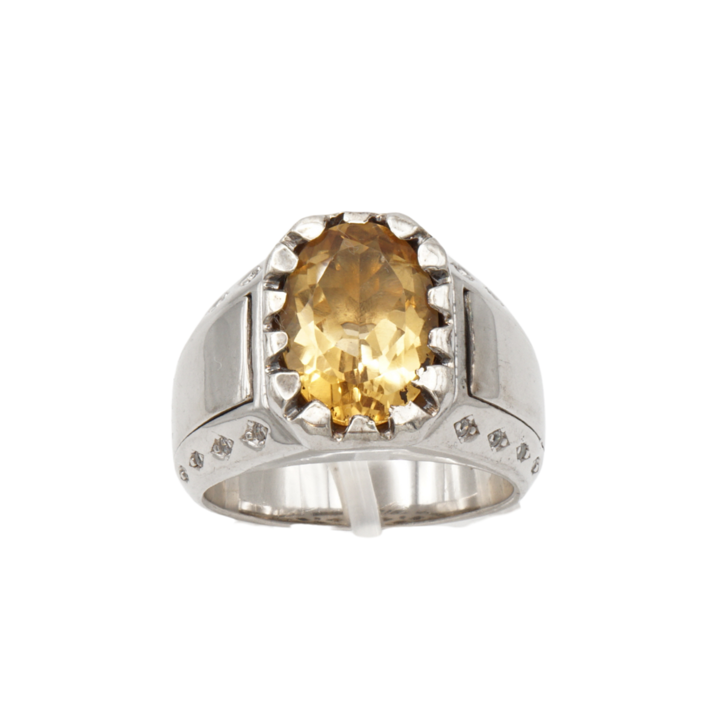 Massiver 925 Silberring mit echtem Citrin und 16 Zirkonia-Steinen – Handarbeit