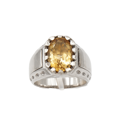 Massiver 925 Silberring mit echtem Citrin und 16 Zirkonia-Steinen – Handarbeit