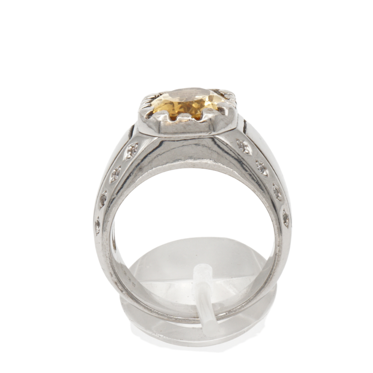 Massiver 925 Silberring mit echtem Citrin und 16 Zirkonia-Steinen – Handarbeit