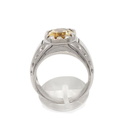 Massiver 925 Silberring mit echtem Citrin und 16 Zirkonia-Steinen – Handarbeit