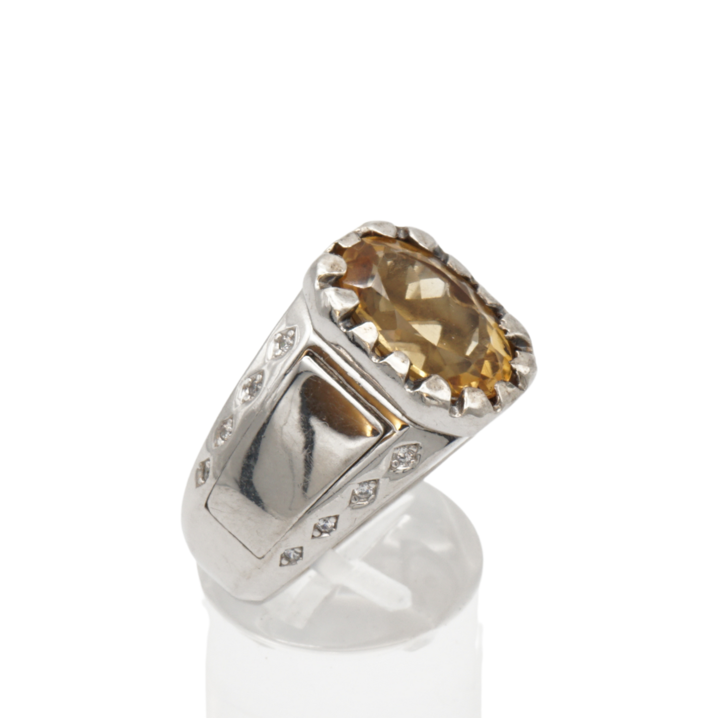 Massiver 925 Silberring mit echtem Citrin und 16 Zirkonia-Steinen – Handarbeit