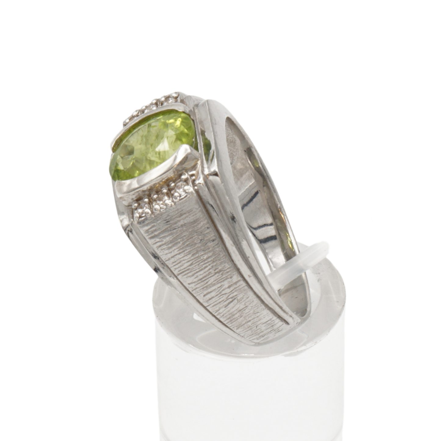 925 Silberring mit echtem Peridot und 6 Zikronia-Steinen