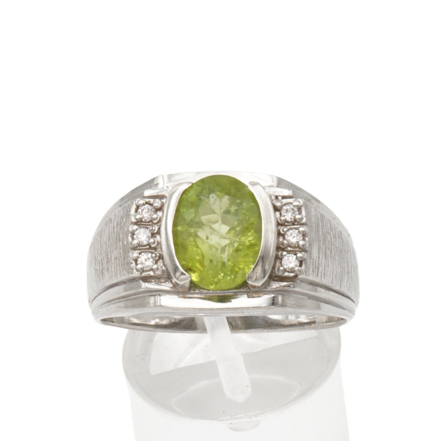 925 Silberring mit echtem Peridot und 6 Zikronia-Steinen