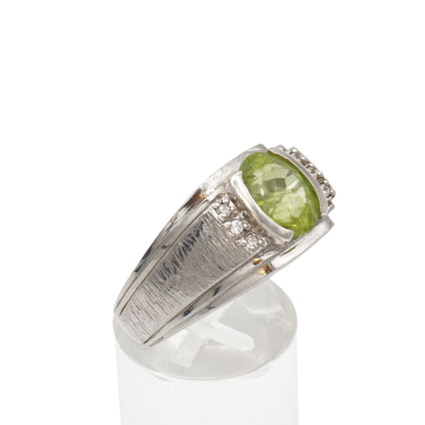 925 Silberring mit echtem Peridot und 6 Zikronia-Steinen