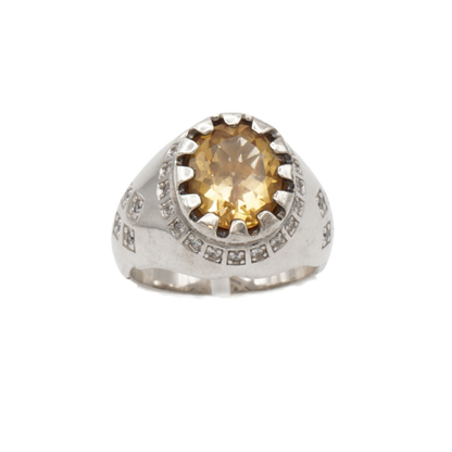 Massiver 925 Silberring mit echtem Citrin und 29 Zirkonia Steinen - Handarbeit