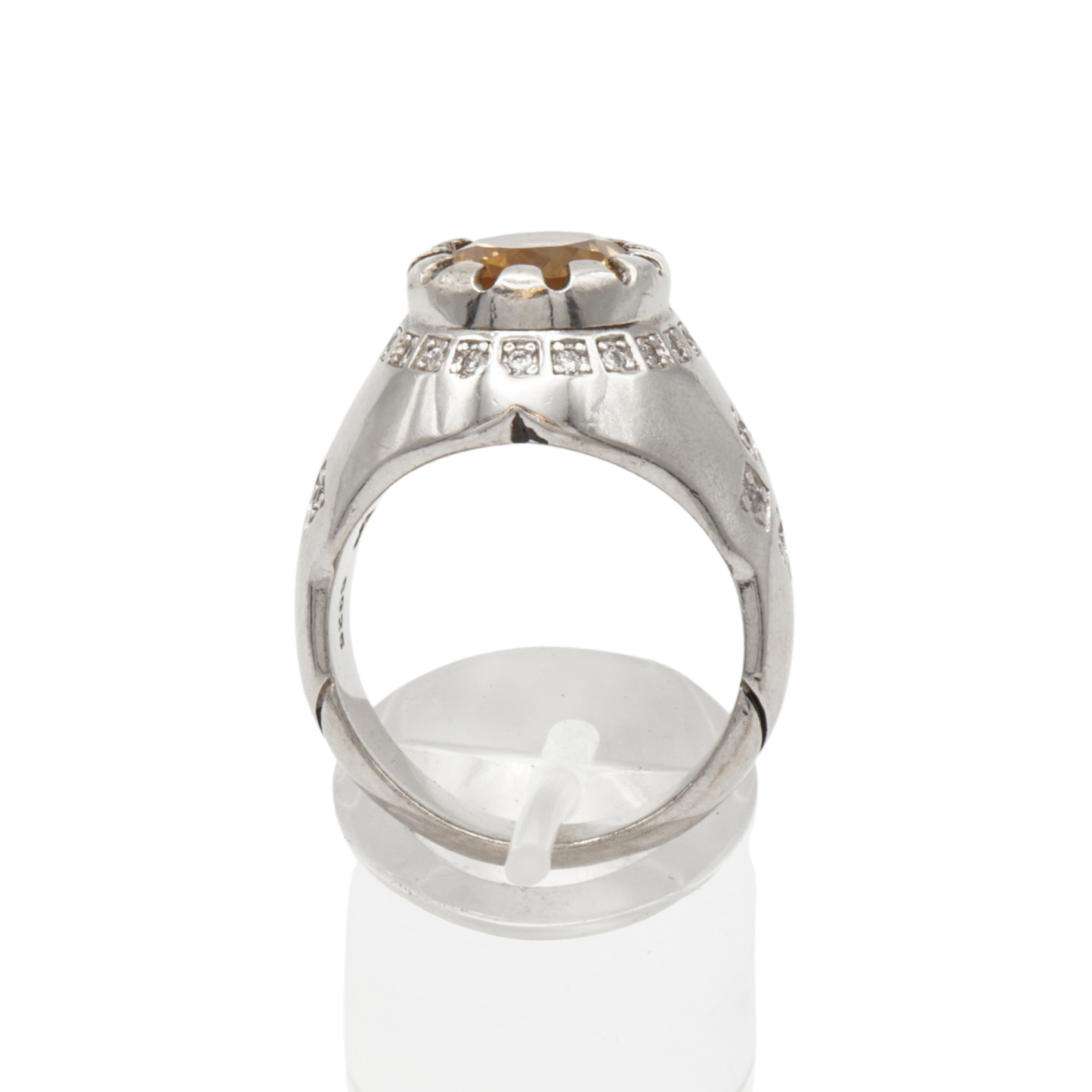 Massiver 925 Silberring mit echtem Citrin und 29 Zirkonia Steinen - Handarbeit