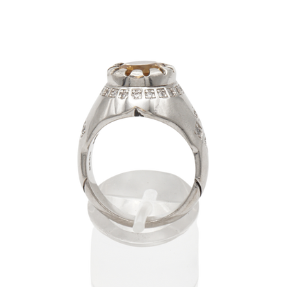 Massiver 925 Silberring mit echtem Citrin und 29 Zirkonia Steinen - Handarbeit