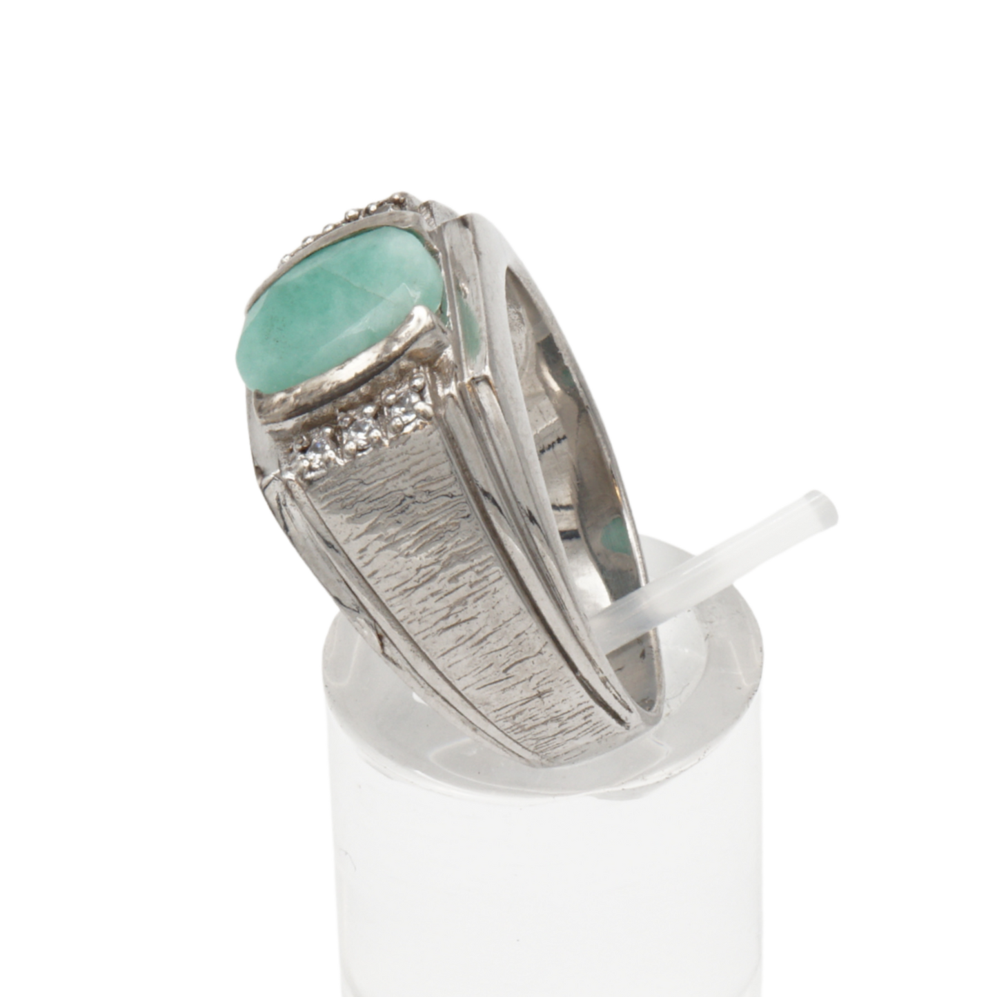 925 Silberring mit echtem Aventurin und 6 Zirkonia-Steinen