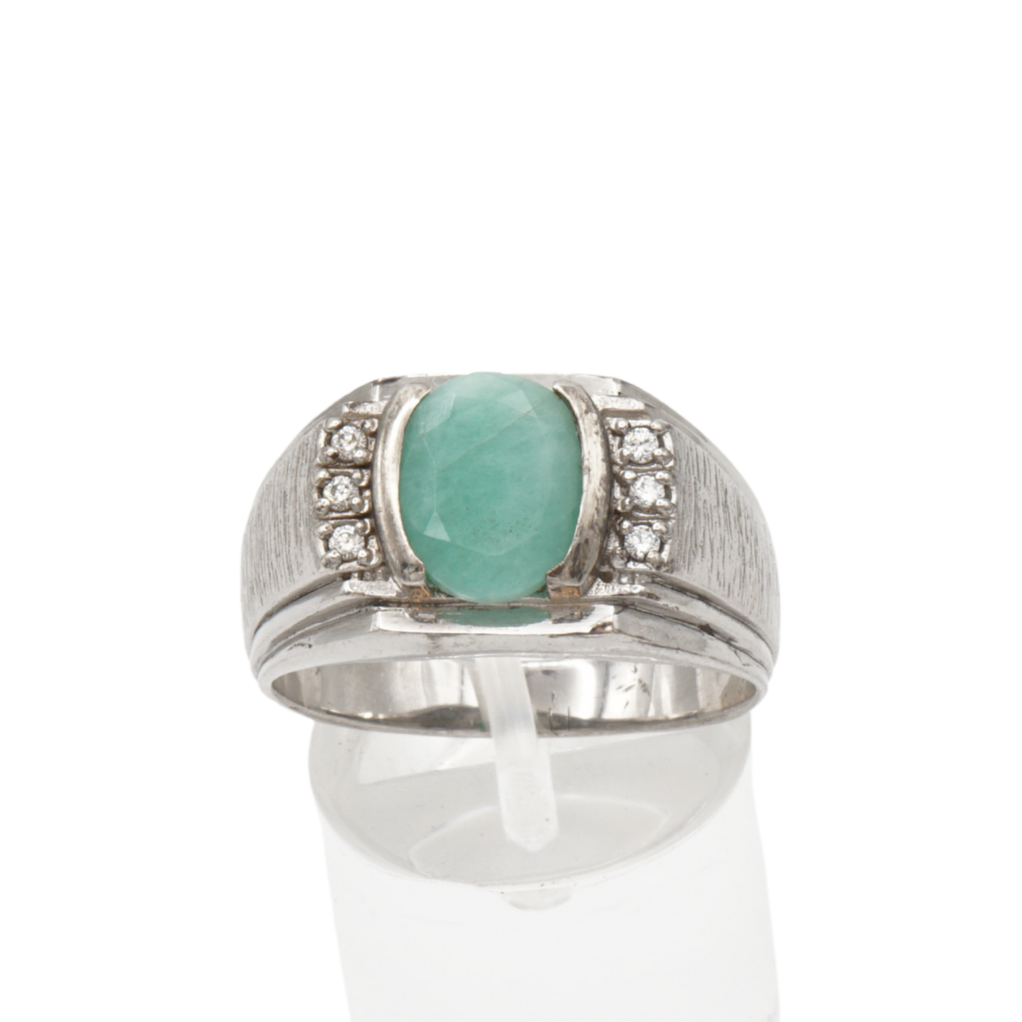 925 Silberring mit echtem Aventurin und 6 Zirkonia-Steinen