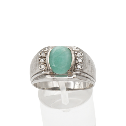 925 Silberring mit echtem Aventurin und 6 Zirkonia-Steinen