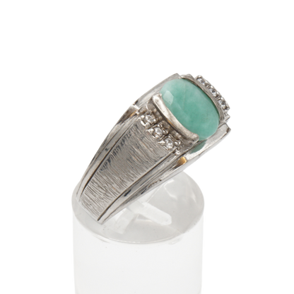 925 Silberring mit echtem Aventurin und 6 Zirkonia-Steinen