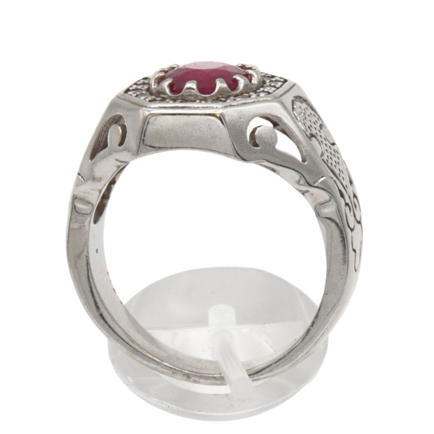 925 Silberring mit echtem Rubin und 16 Zirkonia-Steinen