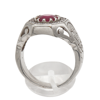 925 Silberring mit echtem Rubin und 16 Zirkonia-Steinen