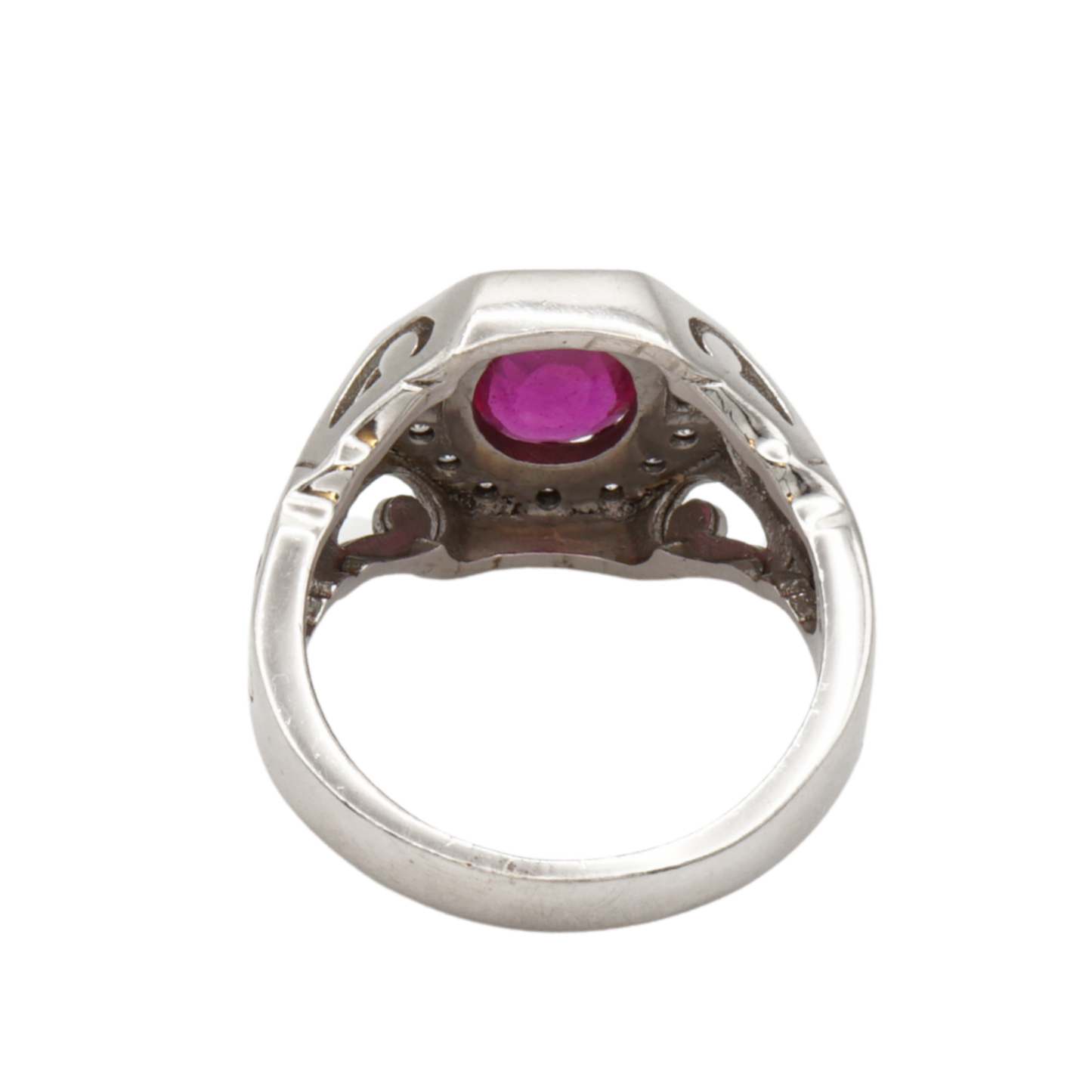 925 Silberring mit echtem Rubin und 16 Zirkonia-Steinen