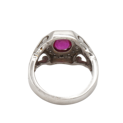 925 Silberring mit echtem Rubin und 16 Zirkonia-Steinen