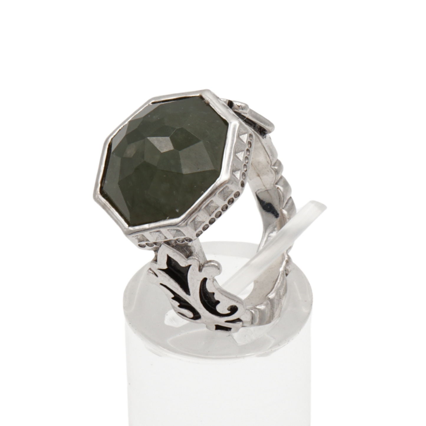 925 Silberring mit natürlicher Jade – Handarbeit