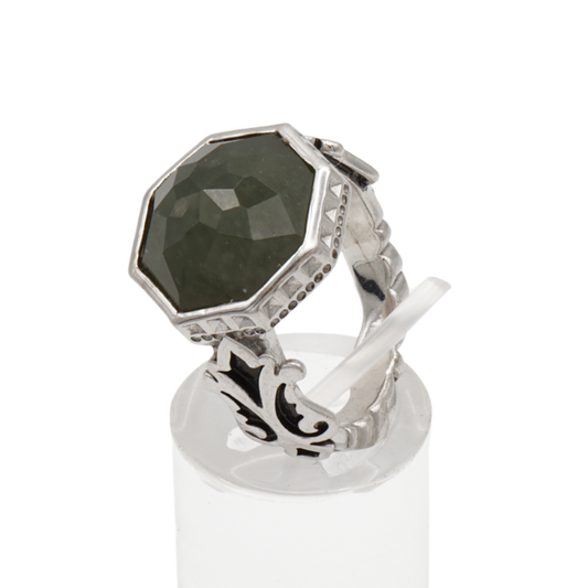 925 Silberring mit natürlicher Jade – Handarbeit