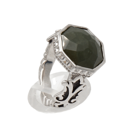 925 Silberring mit natürlicher Jade – Handarbeit