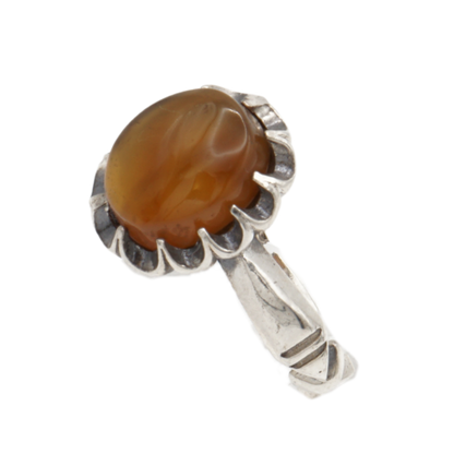 925 Silber Herren Aqeeq Ring Yamani - Jemen-Achat  - Handarbeit - Massiv