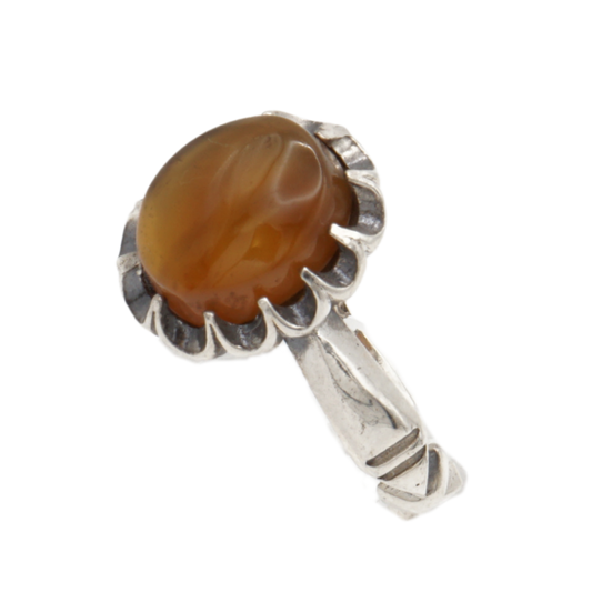 925 Silber Herren Aqeeq Ring Yamani - Jemen-Achat  - Handarbeit - Massiv