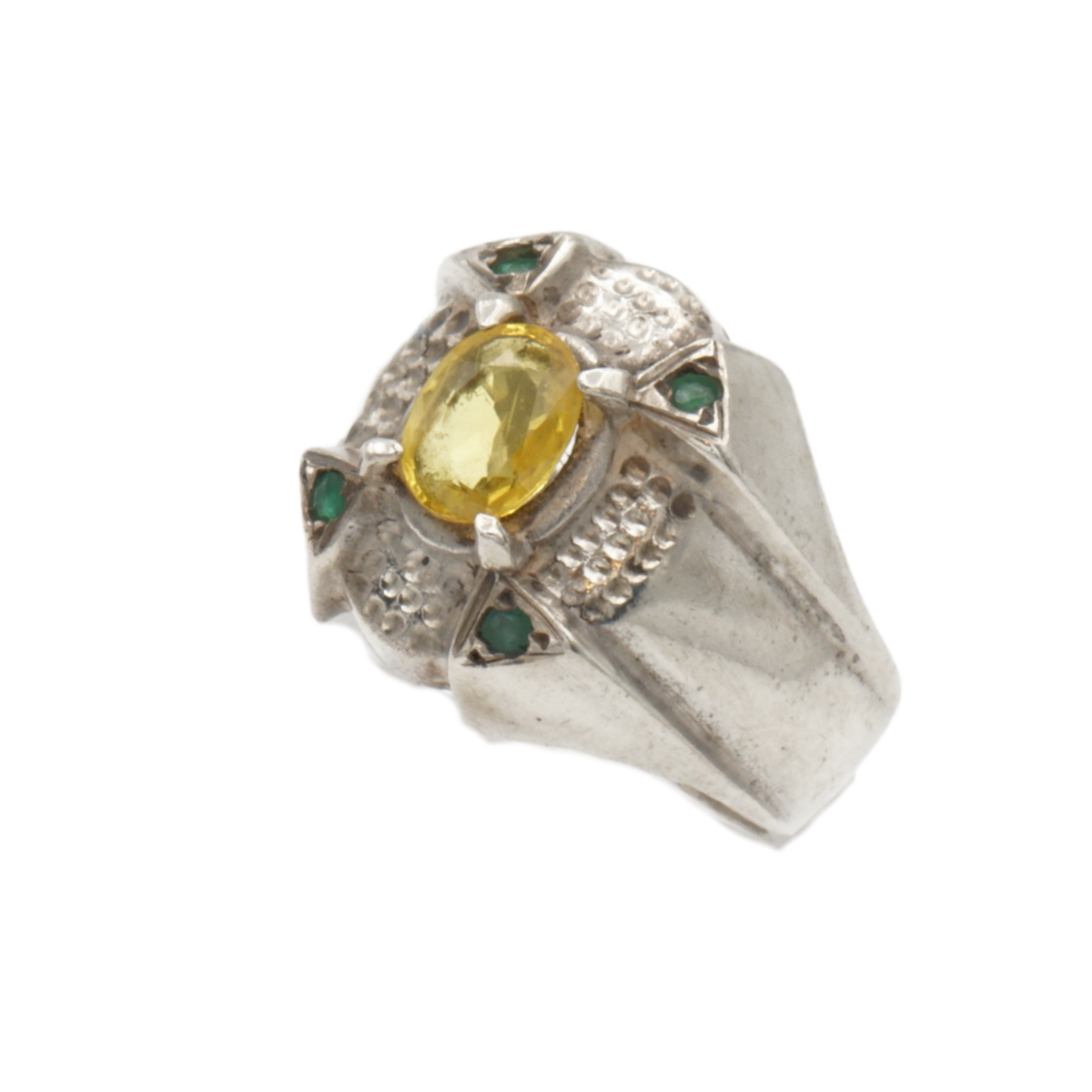 925 Silberring mit natürlichem Saphir und grünen Zirkonia