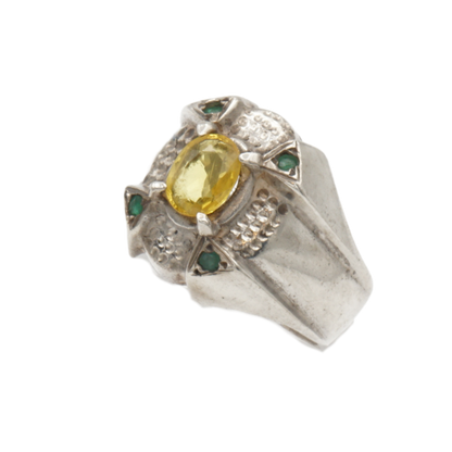 925 Silberring mit natürlichem Saphir und grünen Zirkonia