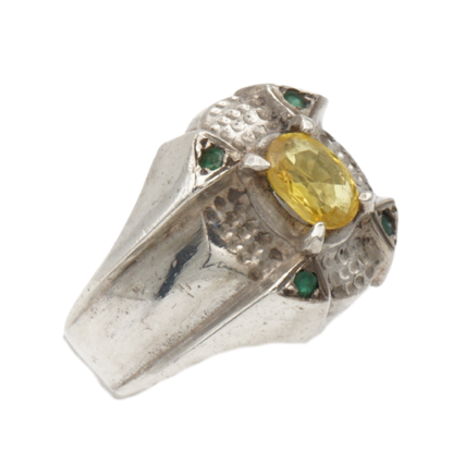 925 Silberring mit natürlichem Saphir und grünen Zirkonia