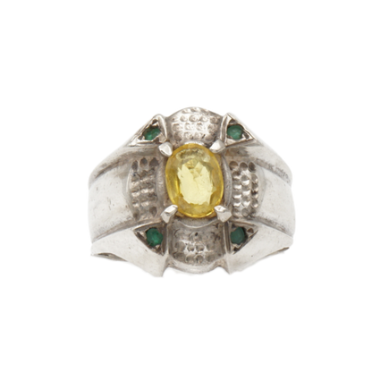 925 Silberring mit natürlichem Saphir und grünen Zirkonia