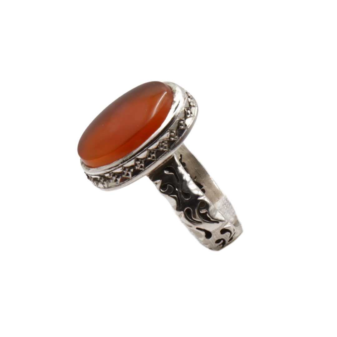 925 Silber Herren Aqeeq Ring Yamani - Jemen-Achat  - Handarbeit - Massiv