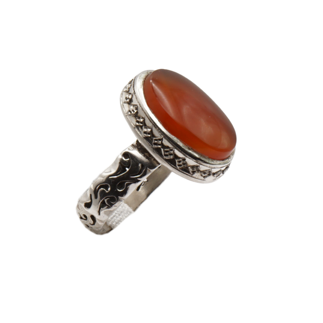 925 Silber Herren Aqeeq Ring Yamani - Jemen-Achat  - Handarbeit - Massiv