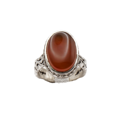 925 Silber Herren Aqeeq Ring Yamani - Jemen-Achat  - Handarbeit - Massiv