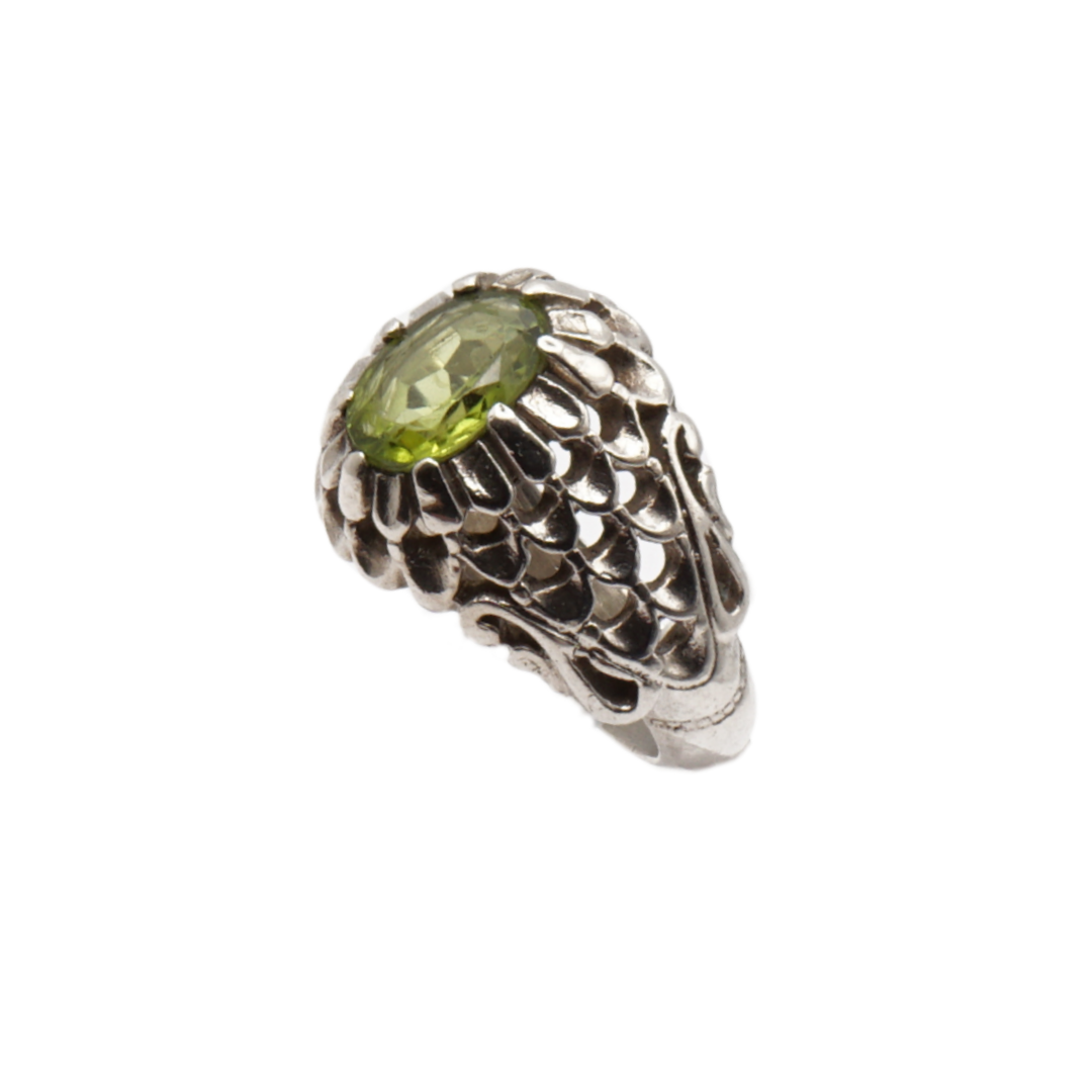 925 Silber Massiver Herrenring mit echtem Peridot - Handarbeit