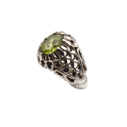 925 Silber Massiver Herrenring mit echtem Peridot - Handarbeit