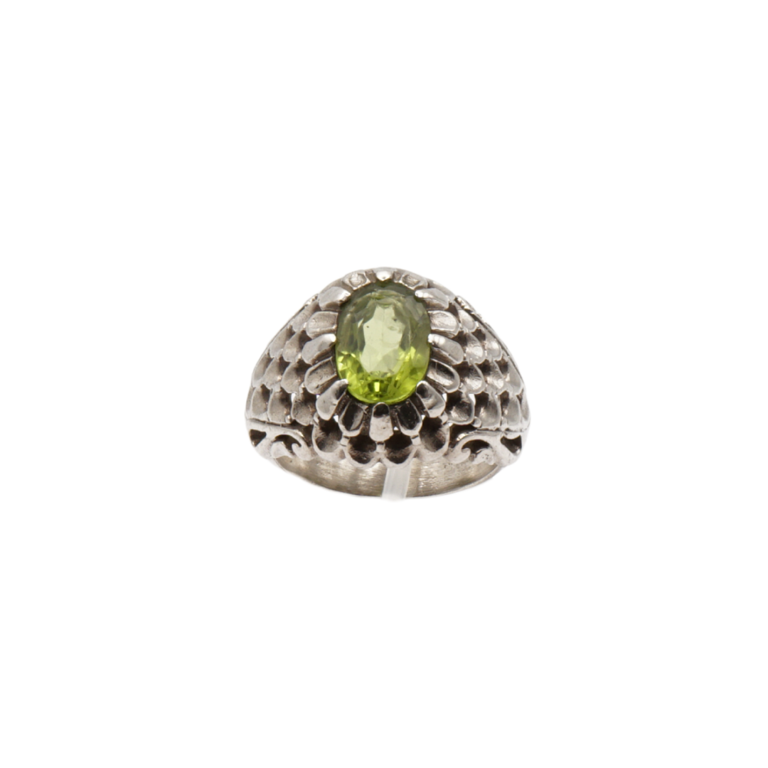 925 Silber Massiver Herrenring mit echtem Peridot - Handarbeit