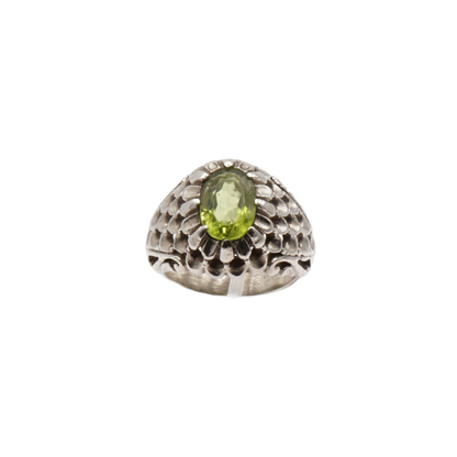 925 Silber Massiver Herrenring mit echtem Peridot - Handarbeit