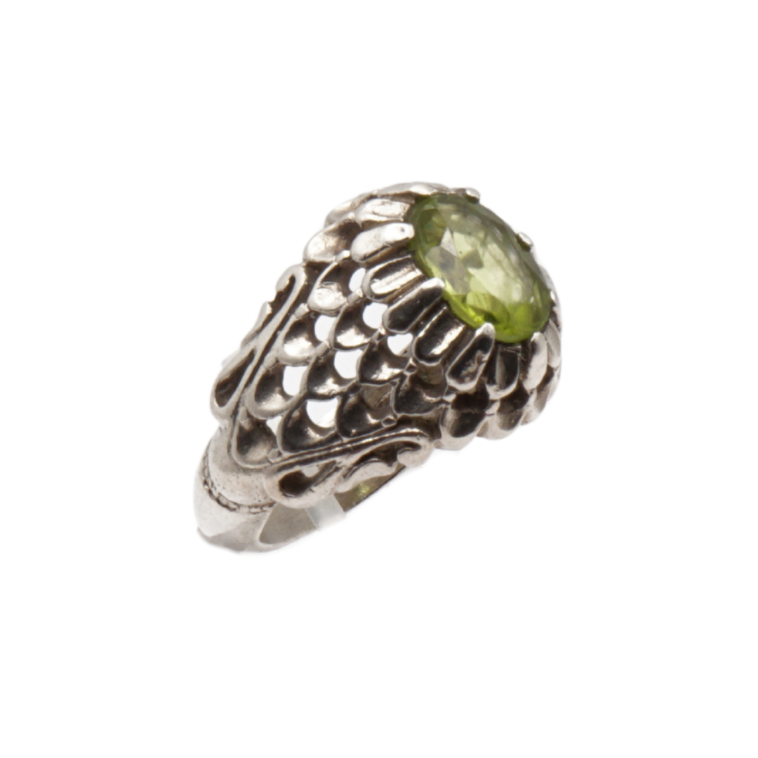 925 Silber Massiver Herrenring mit echtem Peridot - Handarbeit