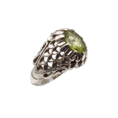 925 Silber Massiver Herrenring mit echtem Peridot - Handarbeit