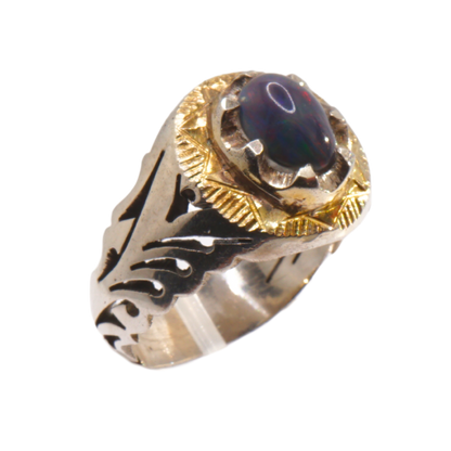 925 Silber Herrenring Opal / Edelopal - Handarbeit - Massiv