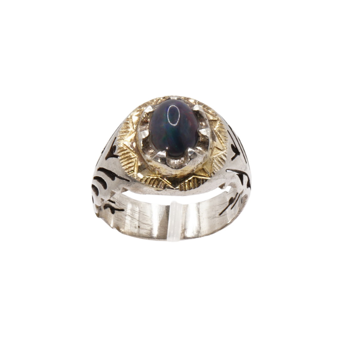 925 Silber Herrenring Opal / Edelopal - Handarbeit - Massiv
