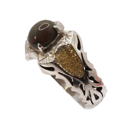 925 Silber Herrenring Opal / Edelopal - Handarbeit - Massiv