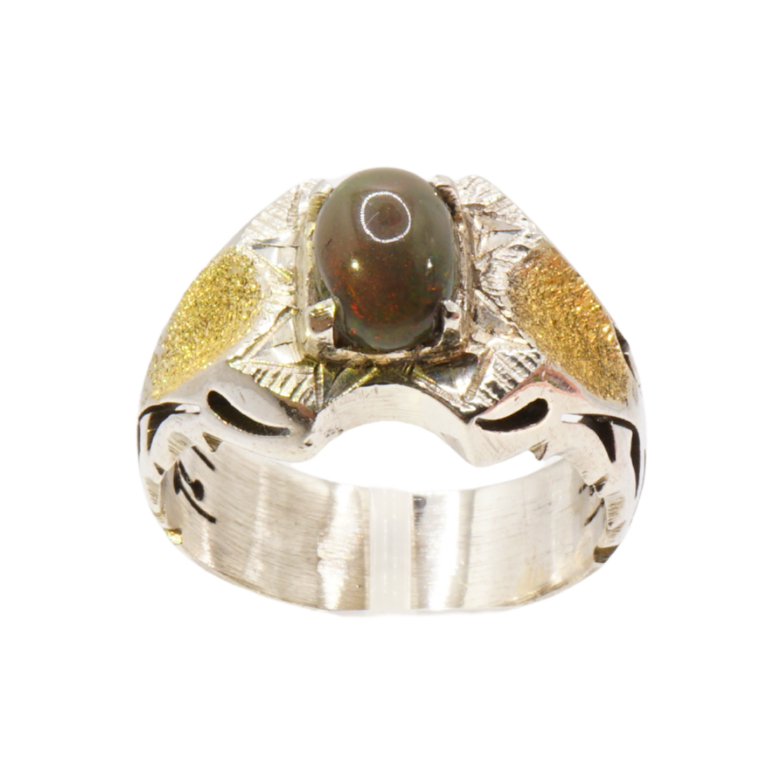 925 Silber Herrenring Opal / Edelopal - Handarbeit - Massiv