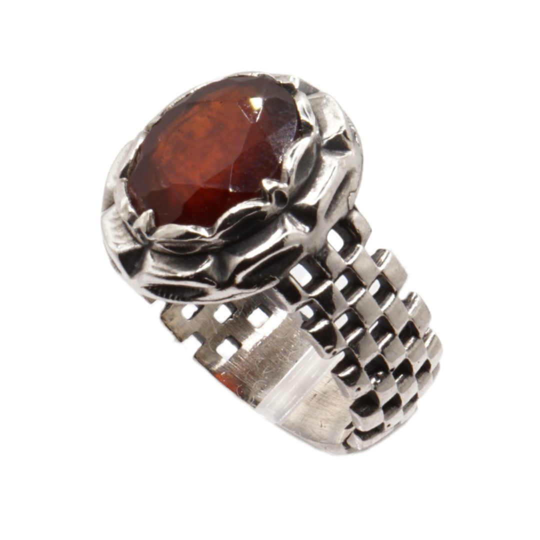 925 Silber Massiver Herrenring mit echtem Granat - Handarbeit